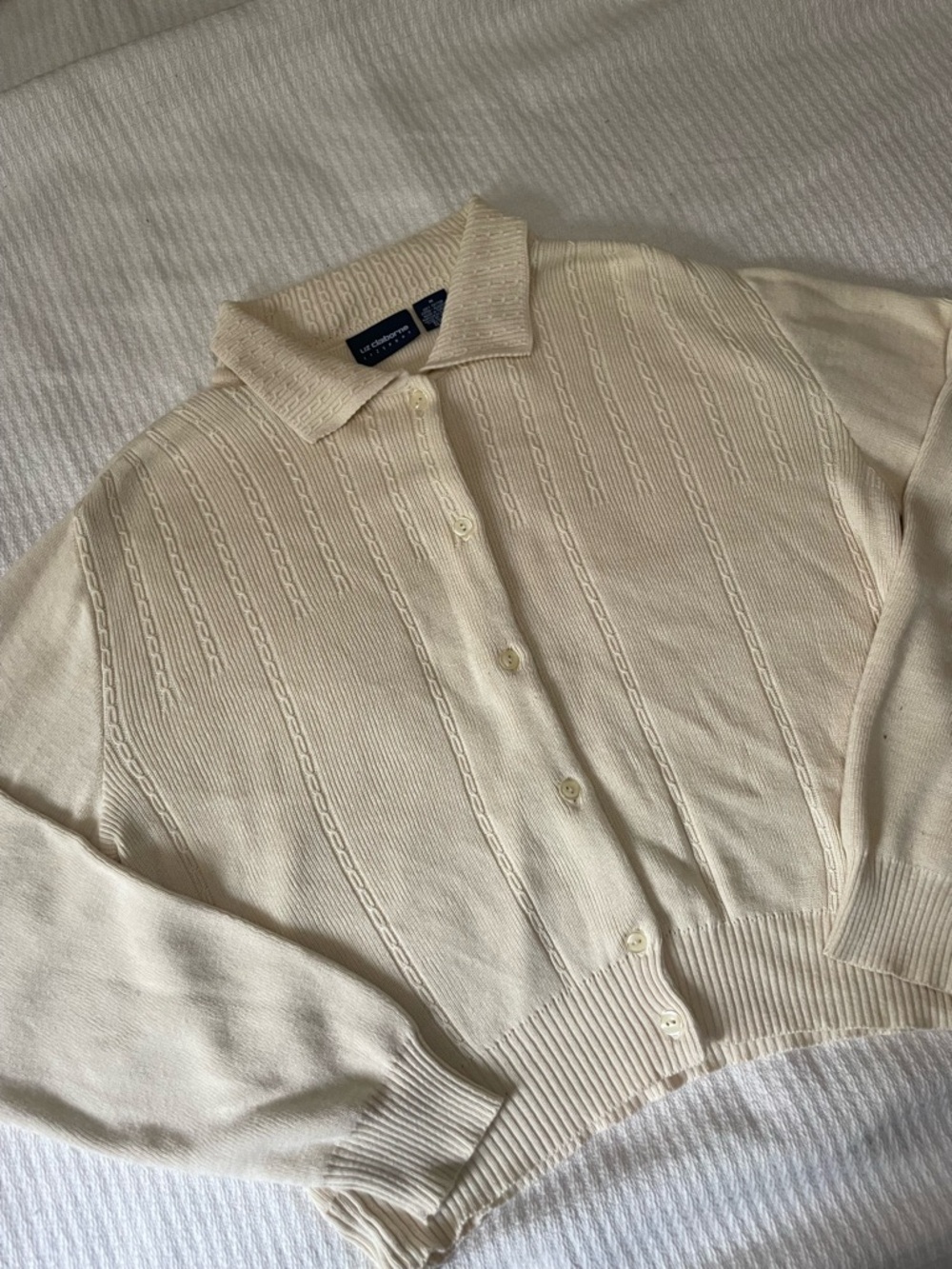 Lizsport cream cardigan cable knit vintage medium cottagecore granny coquette